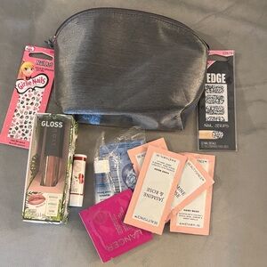 Gray Cosmetic Pouch with Beauty Products